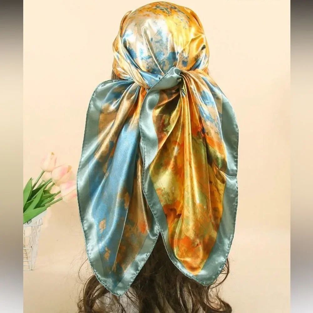Orange Print Headscarf N1399